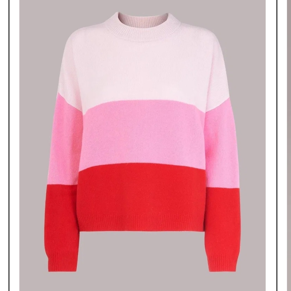 WHISTLES NWT Pink Red Stripe Knitted Wool Sweater Size L